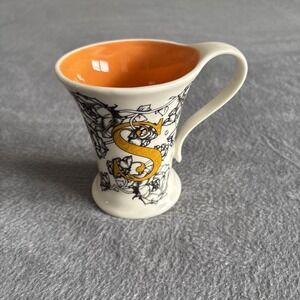 Cypress Home Monogrammed S - Off White Orange Black Floral Ladybugs Mug